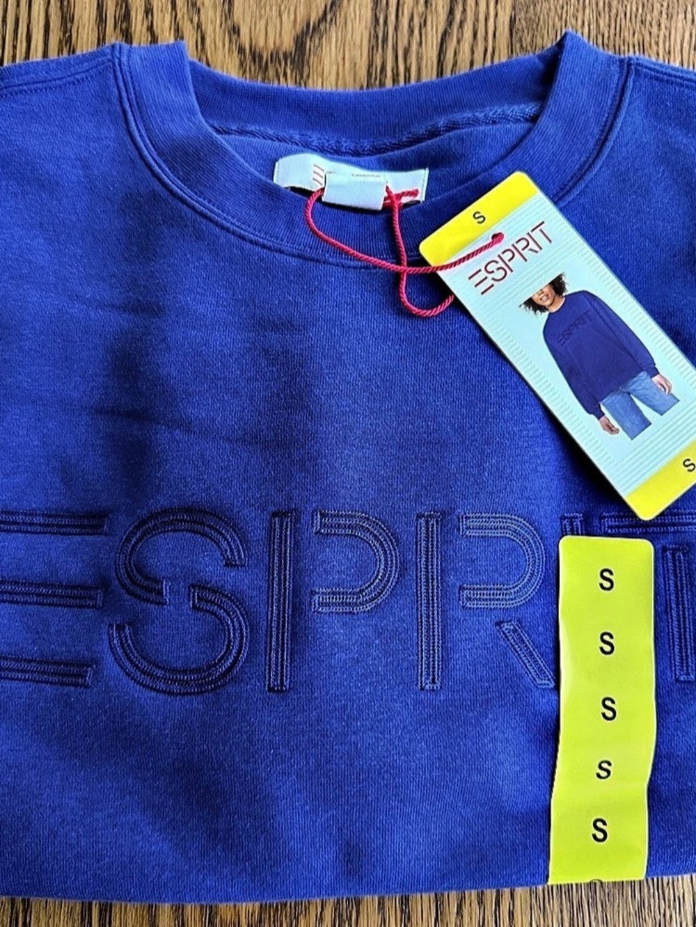 ESPRIT Women’s Logo Fleece Crewneck Sweatshirt in Blue Size Small NWT